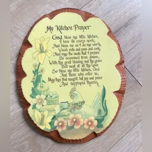 Vintage Kitsch Kitchen Prayer wood lacquer wall hanging chicken decor farm house